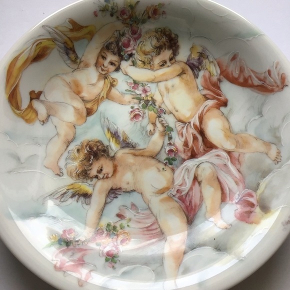 Limoges France Gold Accent Plate Dish 7.5” Hand Painted Cherubs Porcelain Signed - Picture 15 of 16